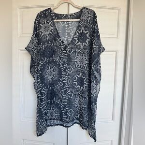 Navy and Light Blue V-Neck Tunic Cover-Up